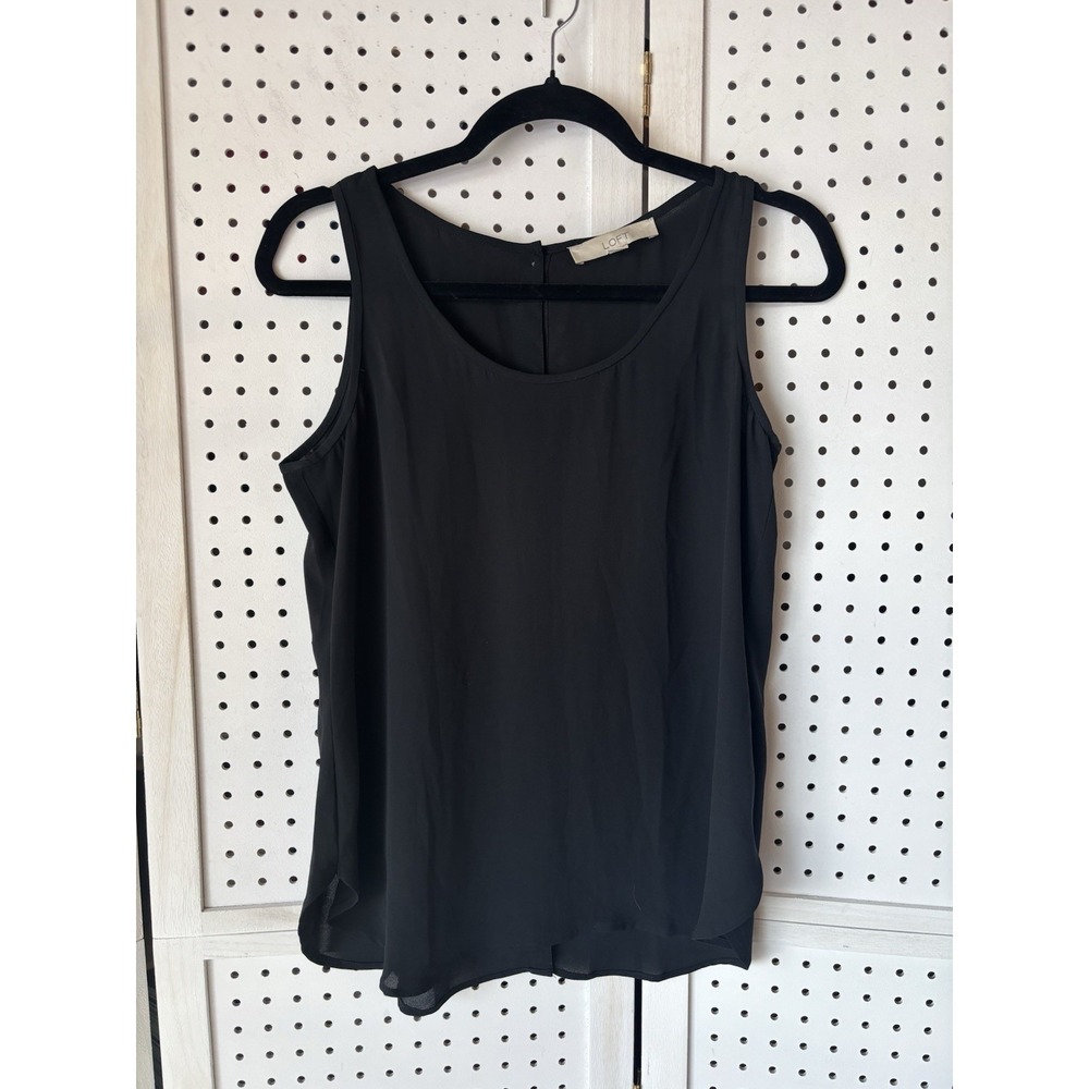 LOFT Women's Small Black Button Back Sheer Tank Top Sleeveless Blouse